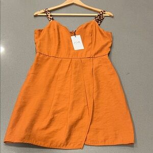 J.O.A. Burnt Orange Dress with Leopard Straps